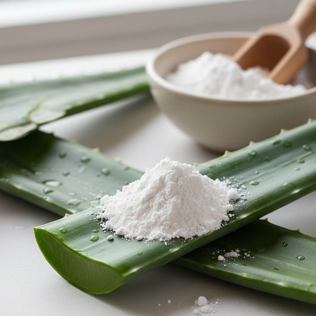 Polvo de arcilla blanca sobre una hoja verde